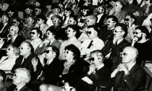 1950s audience wearing 3D glasses